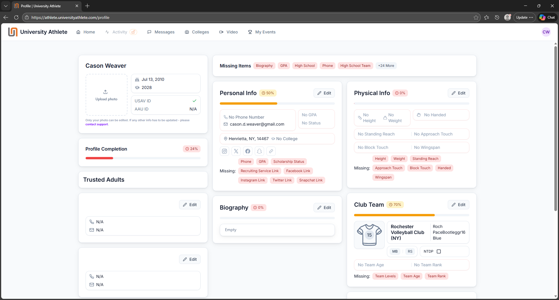 Step 12 Profile setup screenshot